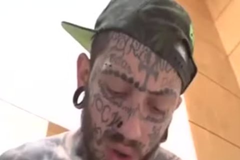 bizarre Tatted lad fuck